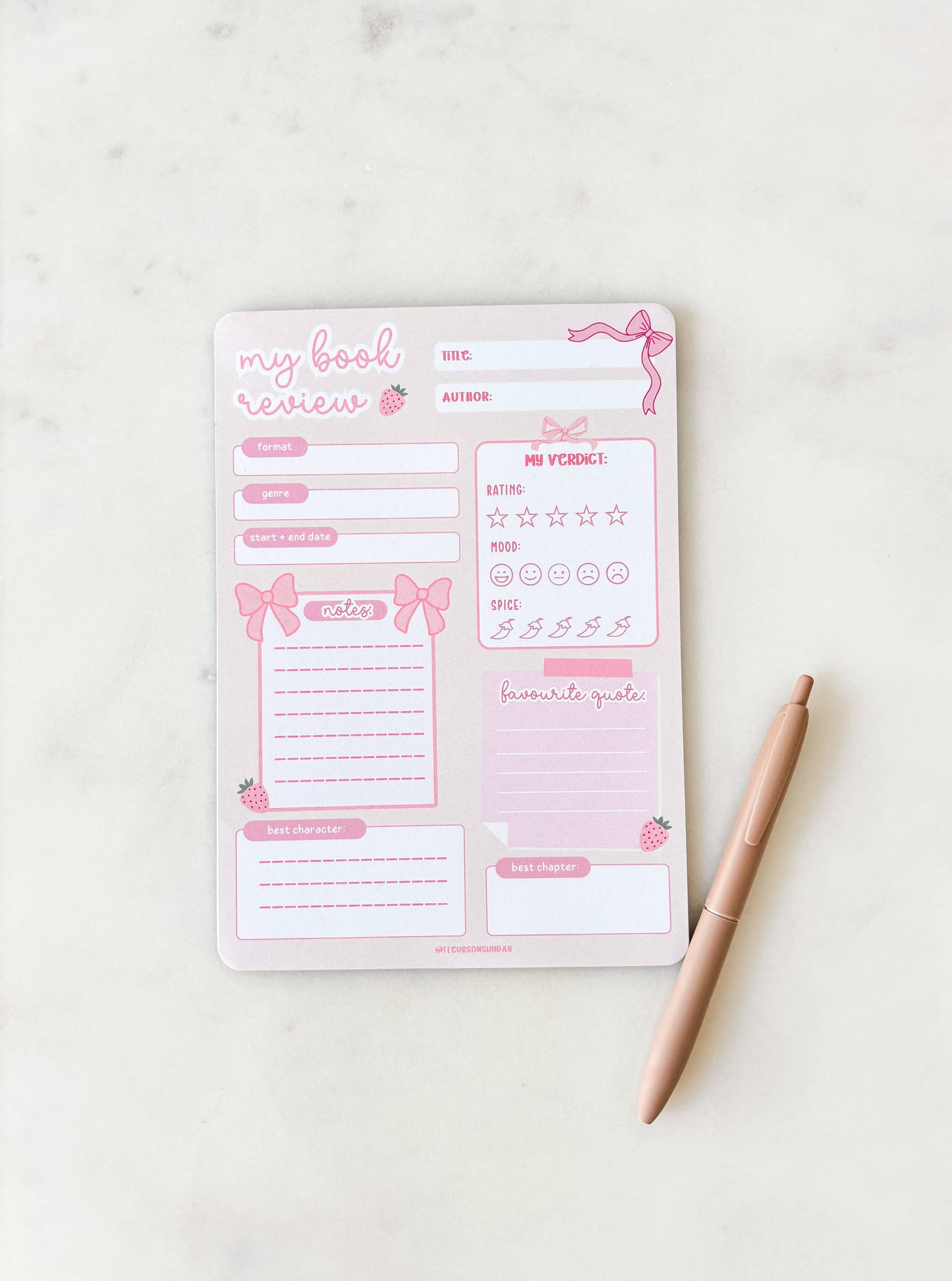 Fleurs on Sunday - Cute Book Review Notepad | A5 Notepad