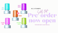 Load image into Gallery viewer, Color swatches of nail polish with text indicating pre-order status on a white background