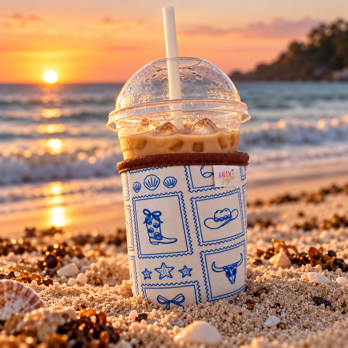 Coastal Cowgirl - Rayni Cup Cozy - Reusable Coffee Sleeve (16oz)