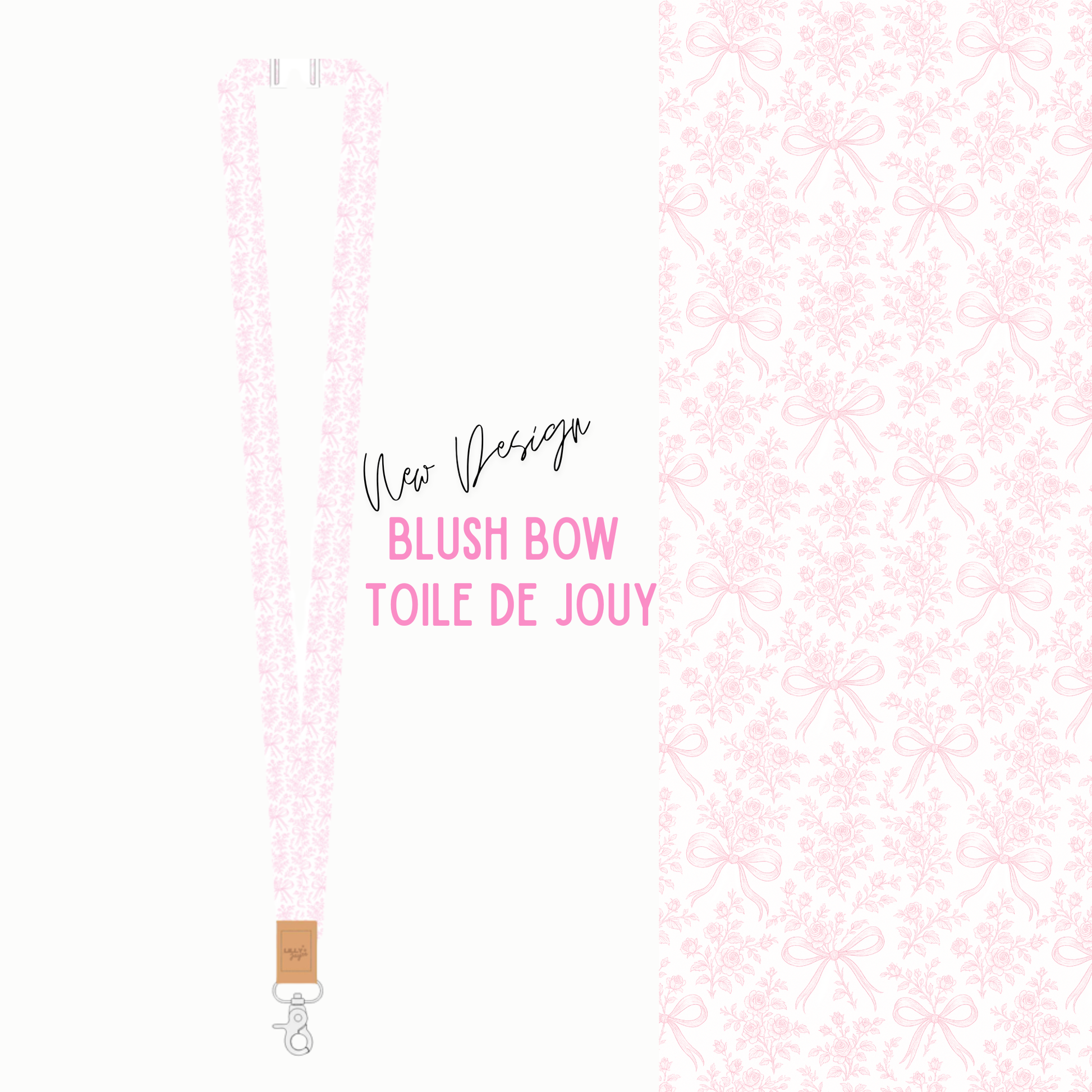 Product with 'New Design Blush Bow Toile de Jouy' text on a white background