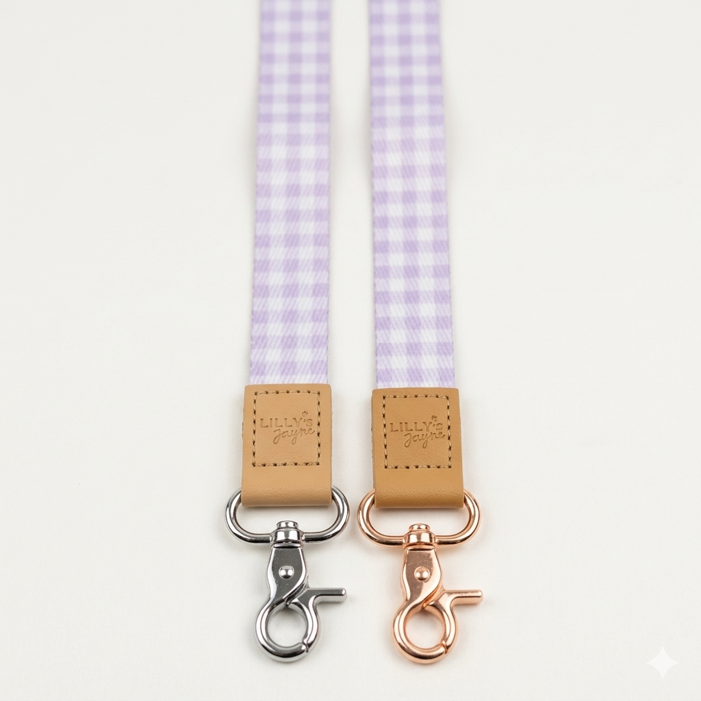 Purple Gingham Fabric Lanyard