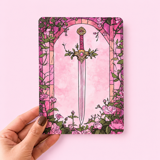 Kindle Insert | Matte Laminated E-Reader Insert - Pink Fantasy Sword