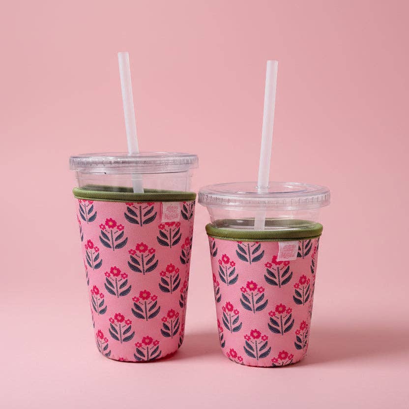 Ellē Nicole Coffee Cup Cover - Whimsy Floral Block Print - Iced Drink Sleeve: Small / 16oz