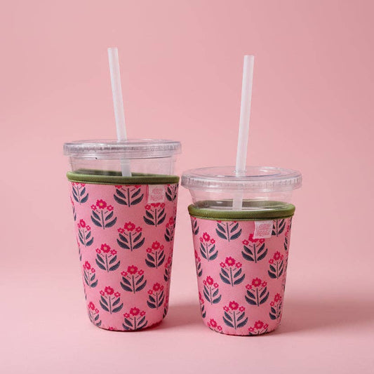 Ellē Nicole Coffee Cup Cover - Whimsy Floral Block Print - Iced Drink Sleeve: Small / 16oz