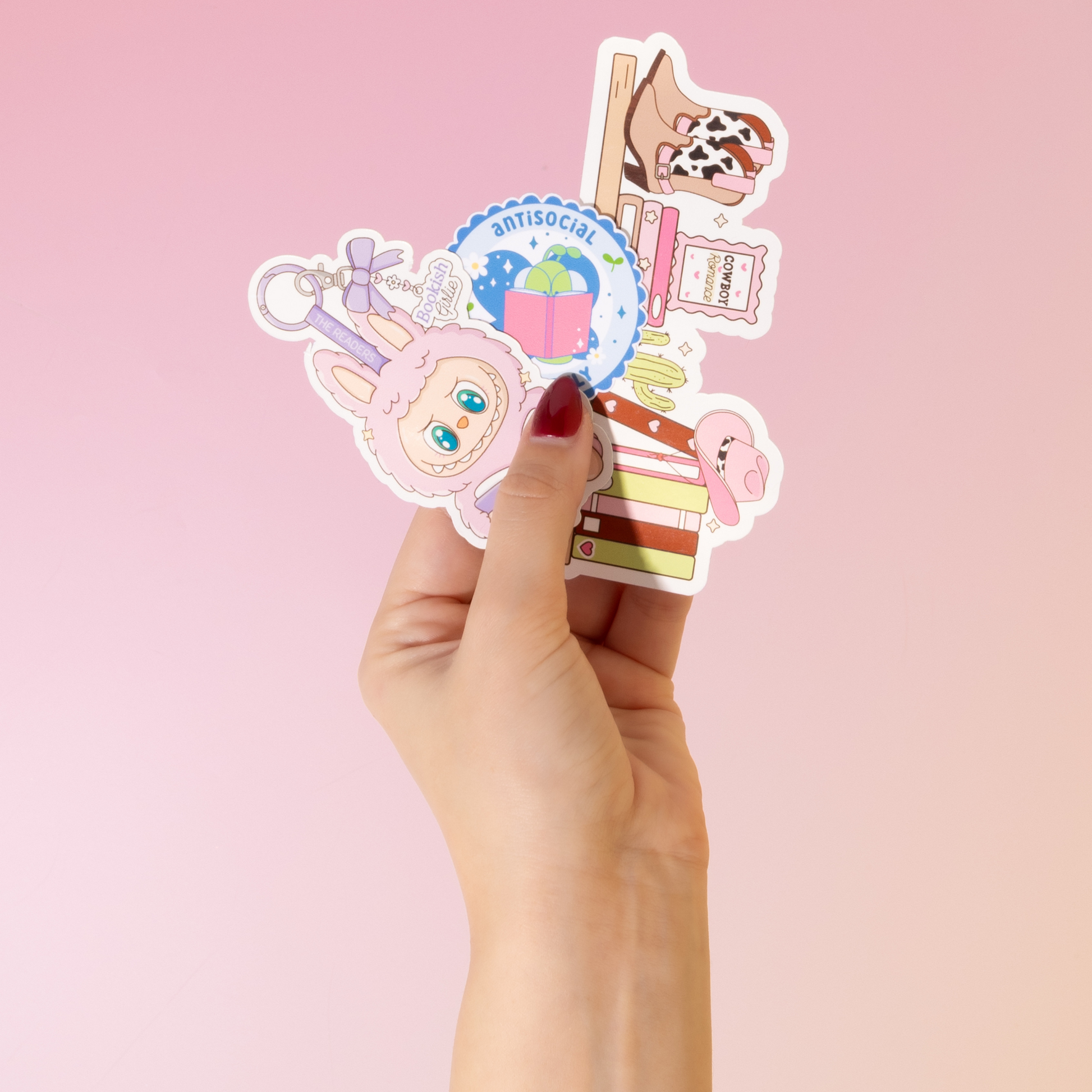 Hand holding stickers