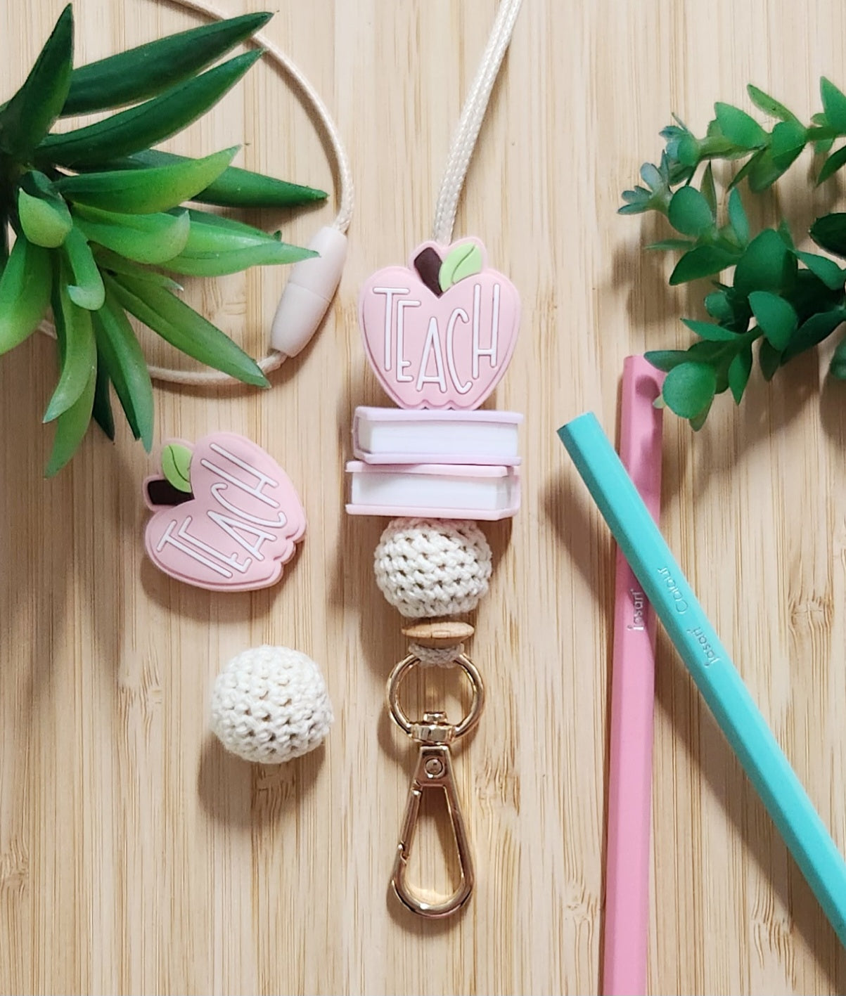 Pink Apple Teacher Lanyard