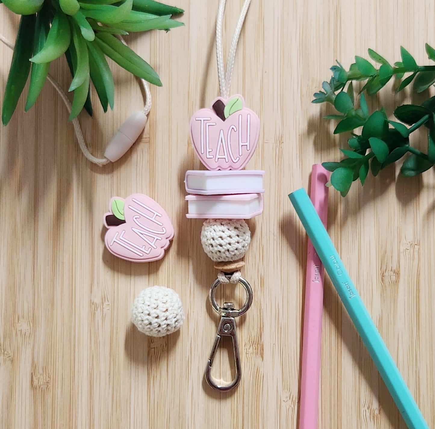 Pink Apple Teacher Lanyard