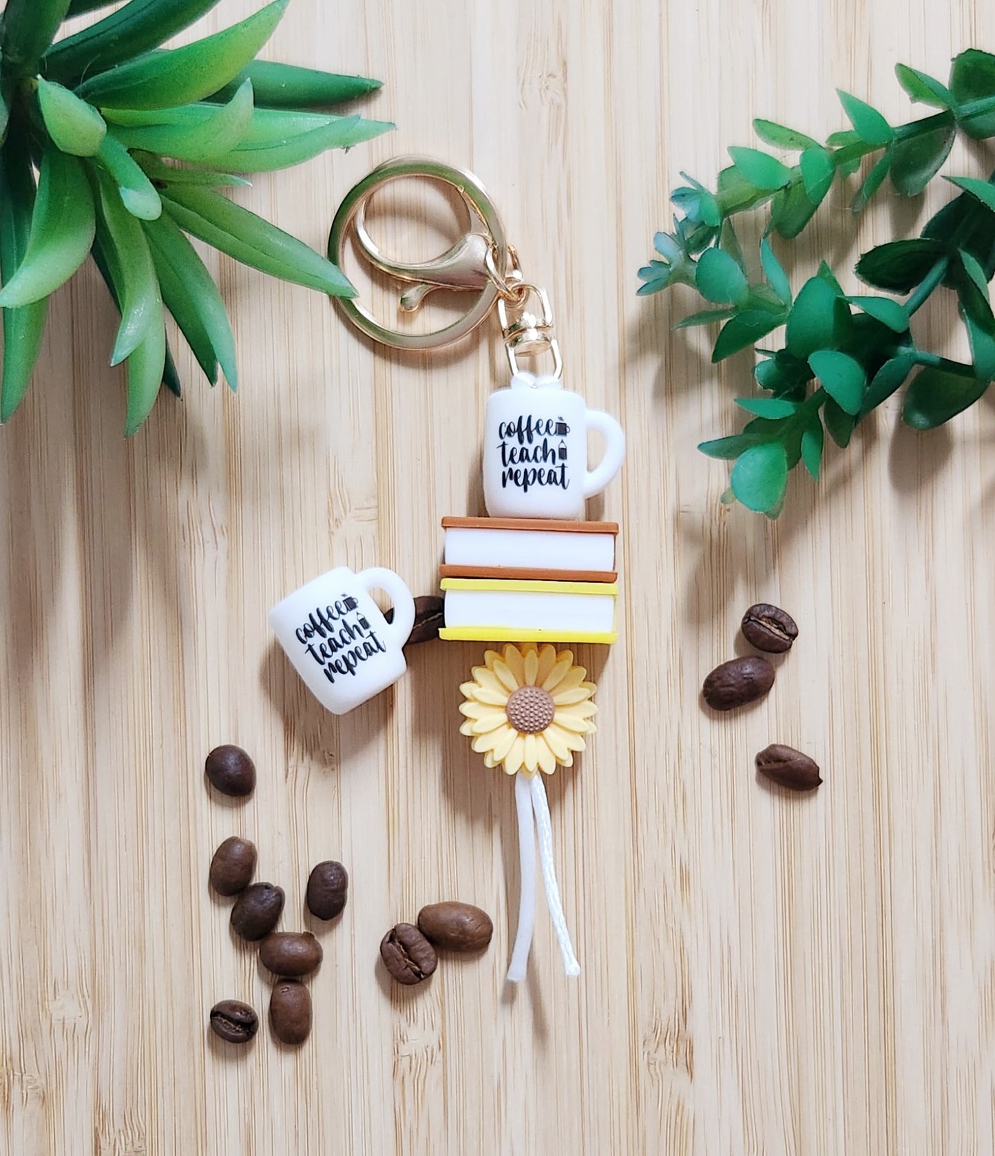 Coffee Teach Repeat Teacher Keyring
