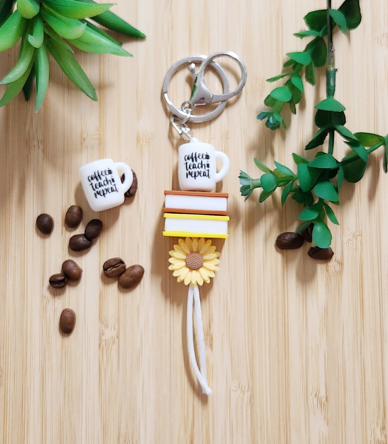 Coffee Teach Repeat Teacher Keyring
