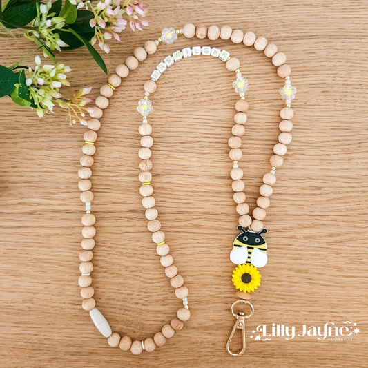 Wooden Bead Personalised Lanyard - Bee Kind