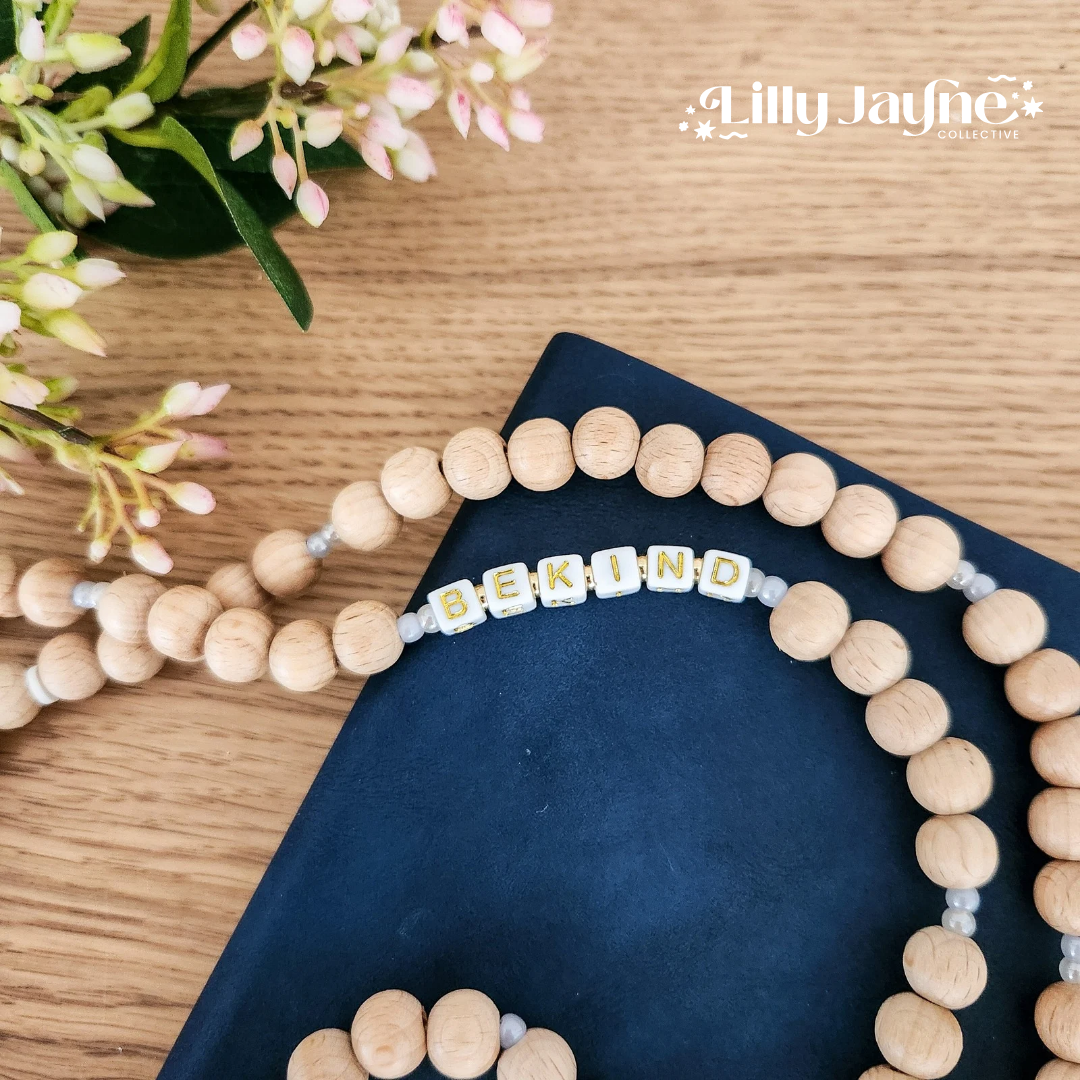 Wooden Bead Personalised Lanyard - Coffee and Kindness