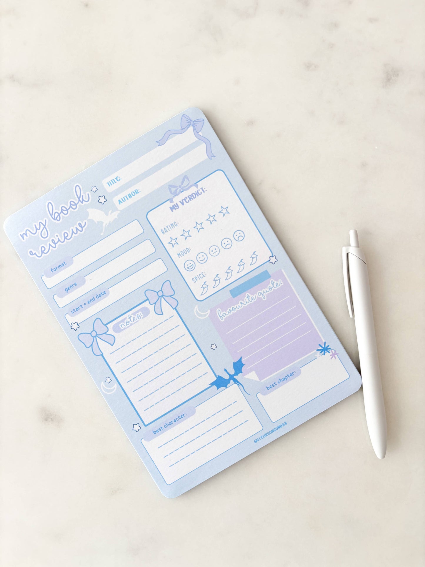 Fleurs on Sunday - Fantasy Dragons Book Review Notepad | A5 Notepad