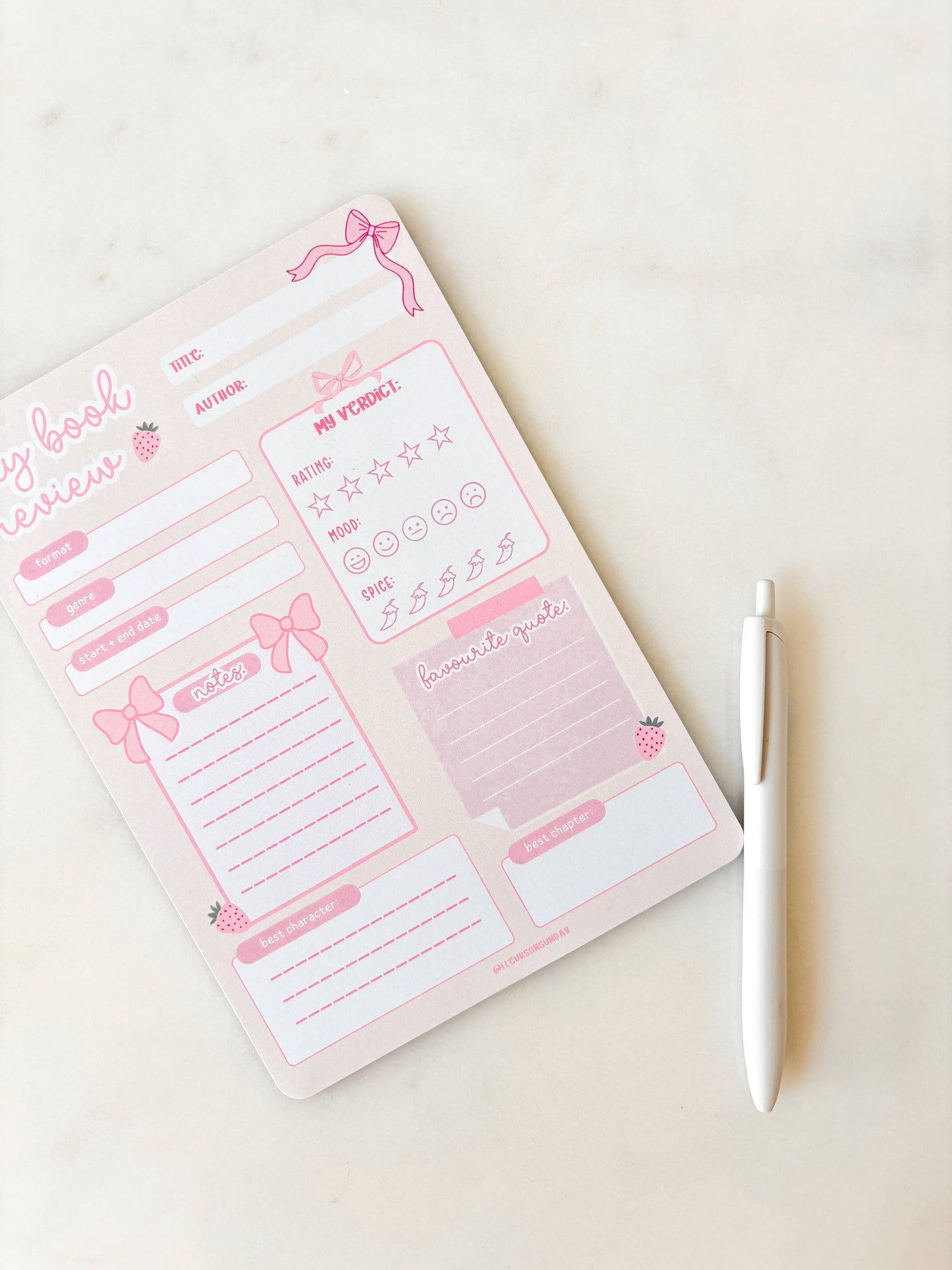 Fleurs on Sunday - Cute Book Review Notepad | A5 Notepad