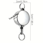 Measurement chart of a metal retractable badge holder with dimensions labeled.
