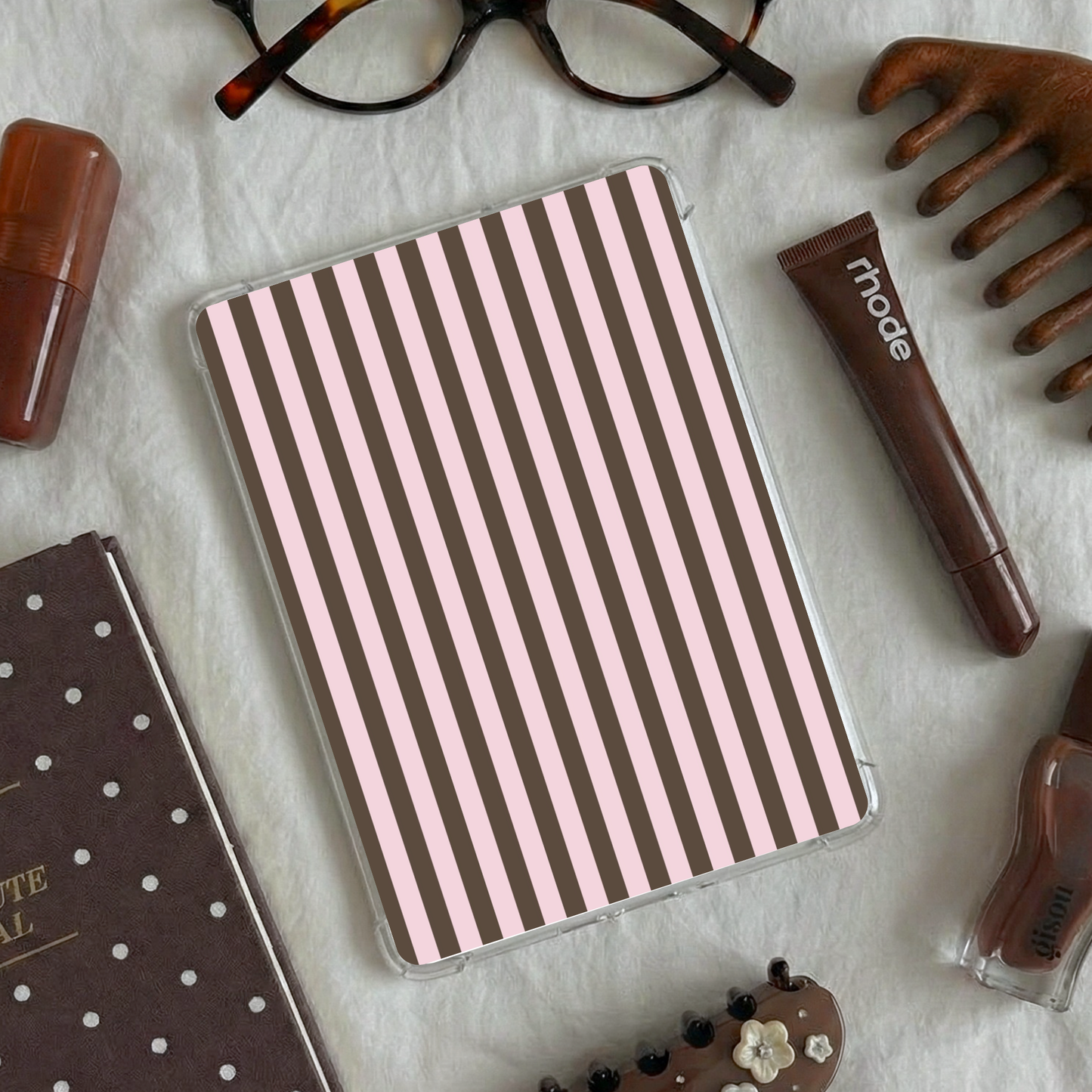Kindle & Kobo Inserts | Matte Laminated E-Reader Insert - Brown and soft pink stripe