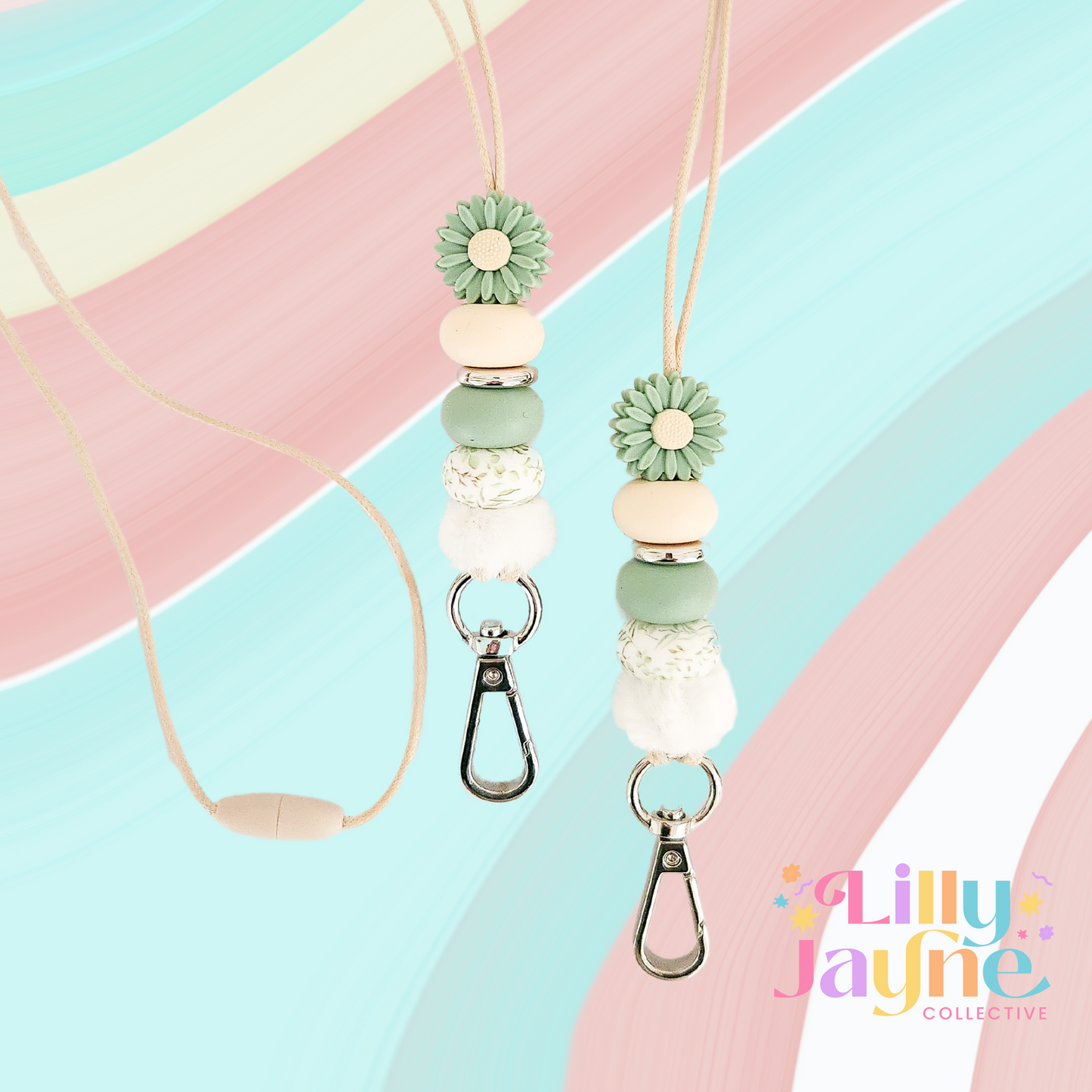 Sage Green Beaded Lanyard
