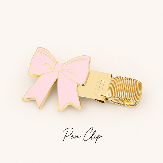 Soft Pink Bow Pen Clip – Gold & Pink ✨