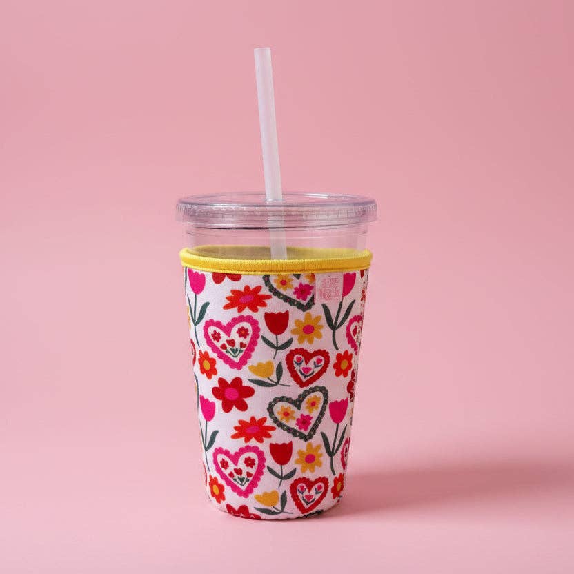 Ellē Nicole Coffee Cup Cover - Floral Love - Iced Drink Sleeve: Small / 16oz