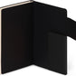 Black notebook with a white edge on a white background