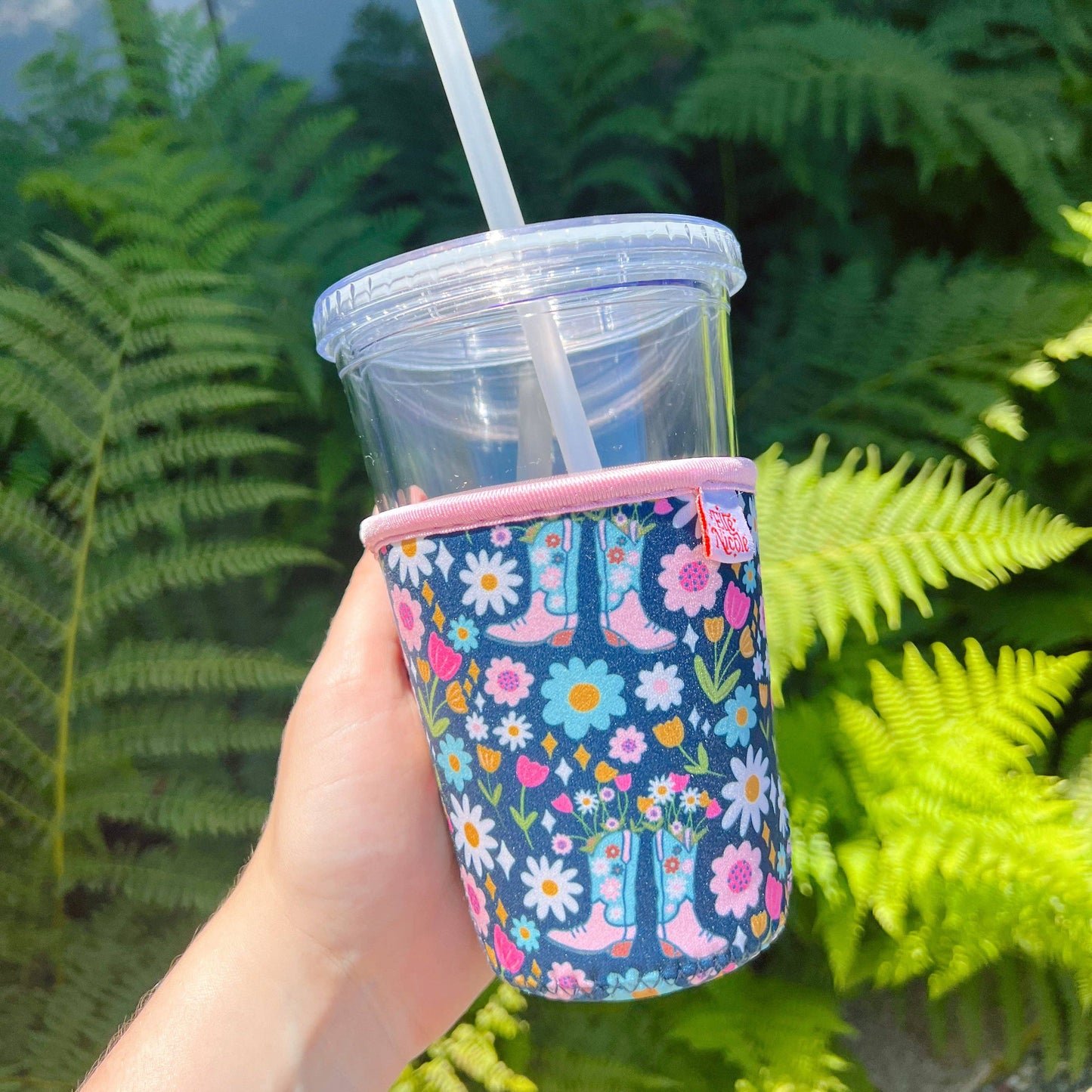 Ellē Nicole Coffee Cup Cover - Boots & Bouquets - Iced Drink Sleeve: Small / 16oz