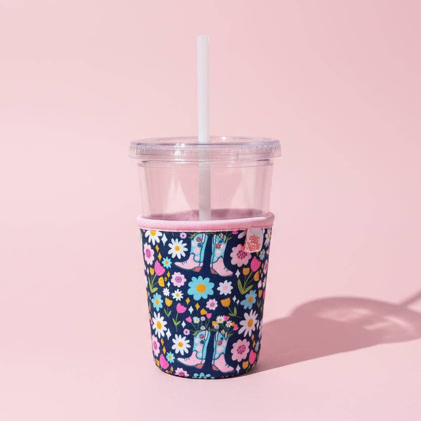 Ellē Nicole Coffee Cup Cover - Boots & Bouquets - Iced Drink Sleeve: Small / 16oz