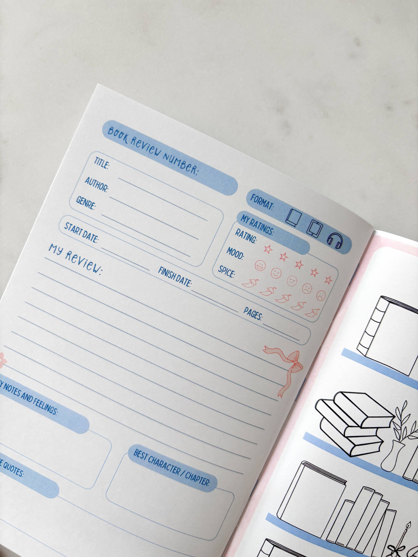 Fleurs on Sunday - Blue Floral Reading Journal | A5 Book Review Notebook