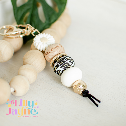 Leopard Mama Silicone Bead Keychain