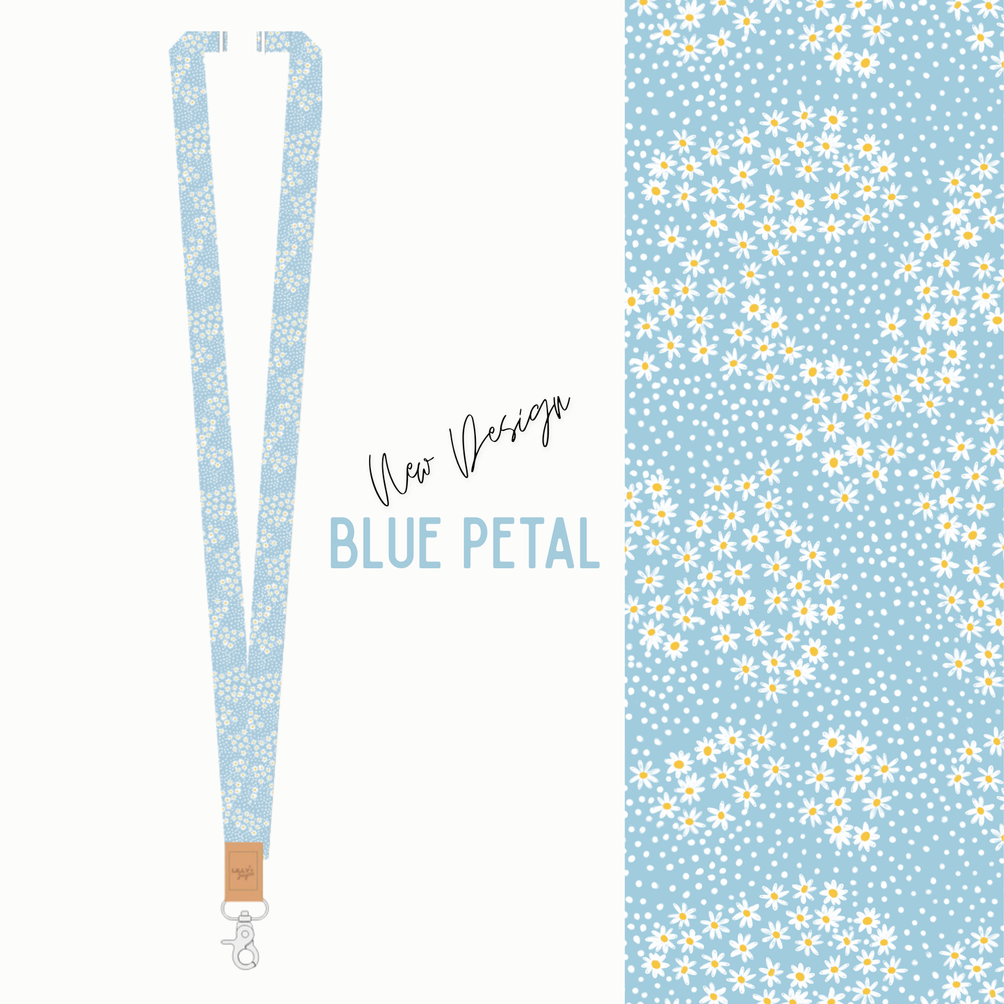 Lanyard with blue petal design on a white background