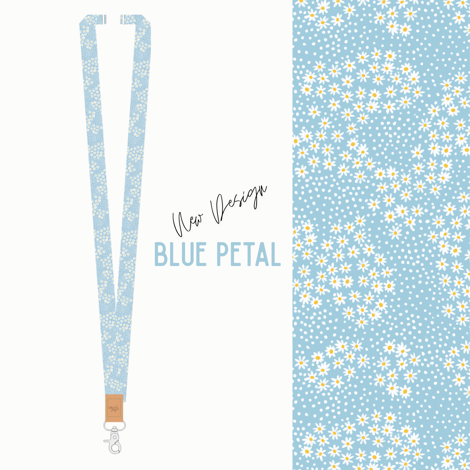 Lanyard with blue petal design on a white background