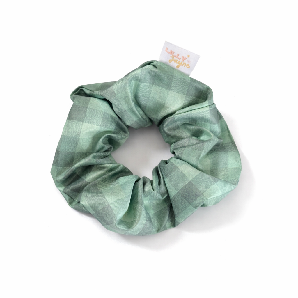 (Cosmetically Imperfect) Forest Green Gingham- Scrunchie Lanyard – Stretchy, Safe & Cute (49cm + Stretch)