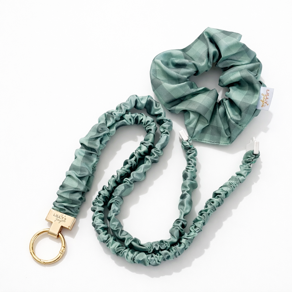 (Cosmetically Imperfect) Forest Green Gingham- Scrunchie Lanyard – Stretchy, Safe & Cute (49cm + Stretch)