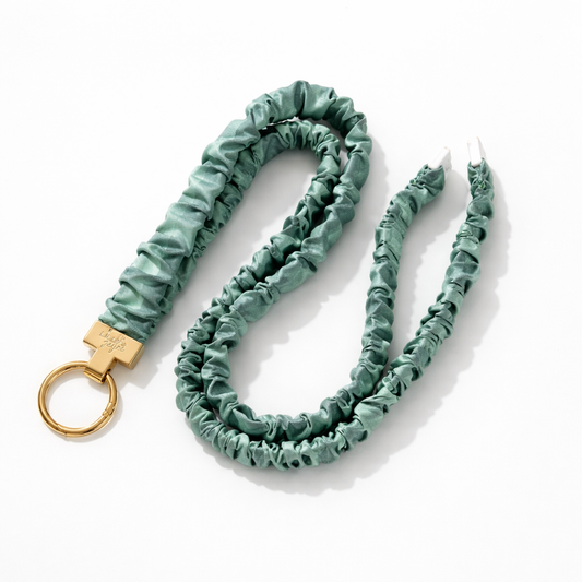 (Cosmetically Imperfect) Forest Green Gingham- Scrunchie Lanyard – Stretchy, Safe & Cute (49cm + Stretch)