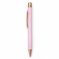 Pink pen with rose gold accents on a white background
