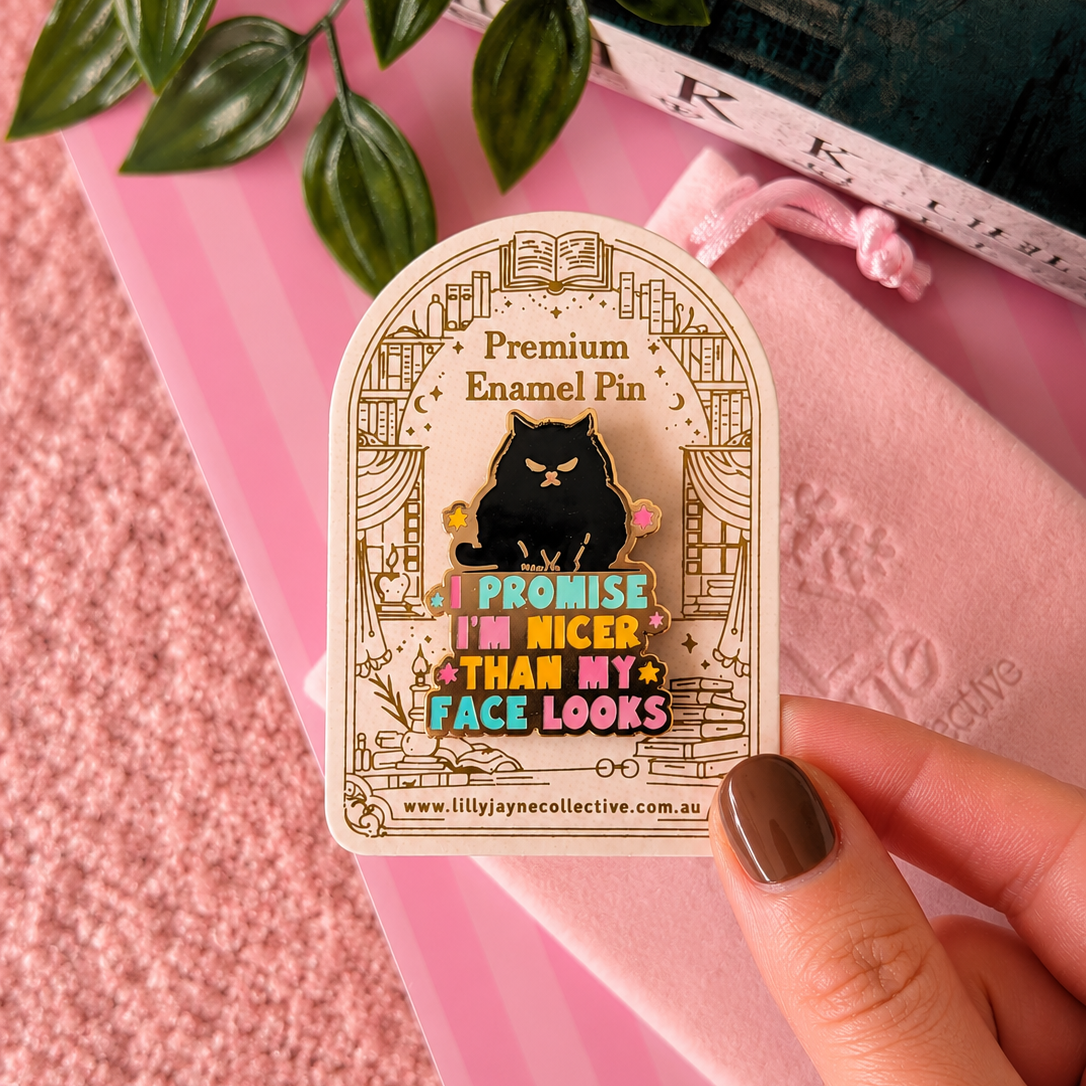 I promise I'm nicer than my face looks | Premium Hard Enamel Pin Collection ✨