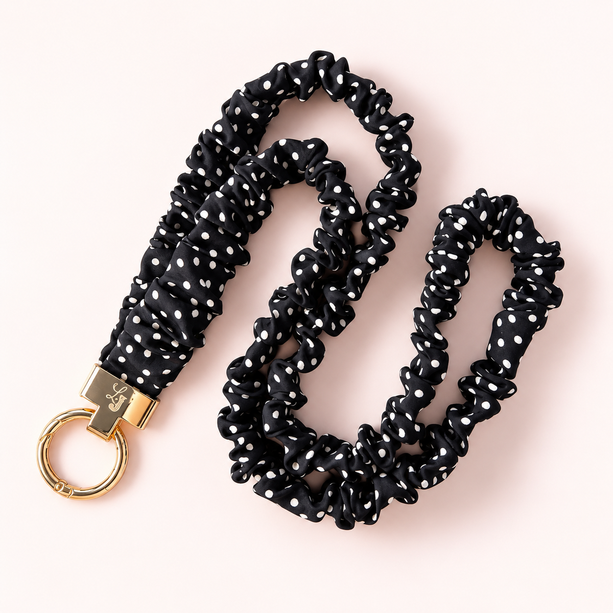 Black Dotti Scrunchie Lanyard – Stretchy & Cute (49cm + Stretch)
