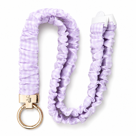 Purple Gingham- Scrunchie Lanyard – Stretchy, Safe & Cute (49cm + Stretch)