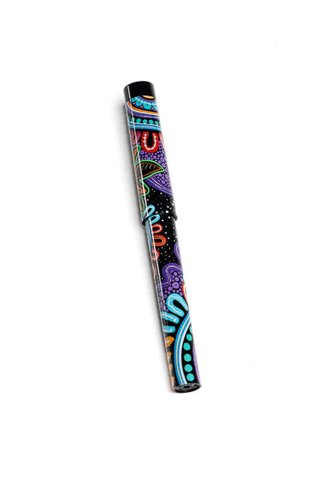 Colorful pen case with abstract design on a white background - aboriginal art