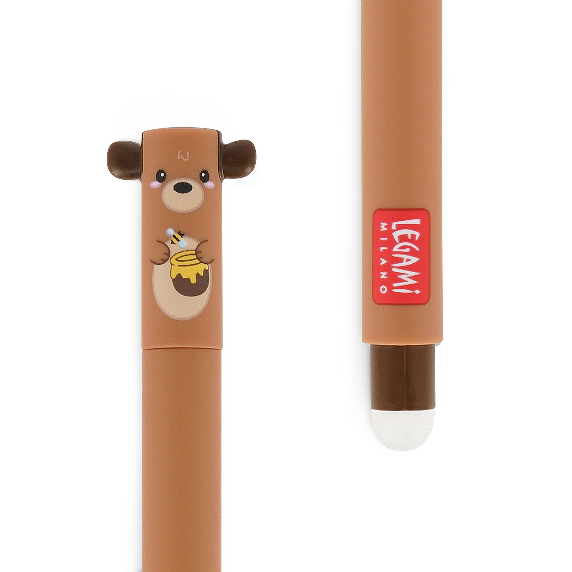 Lip balm with bear design and 'Legami Milano' branding on a white background