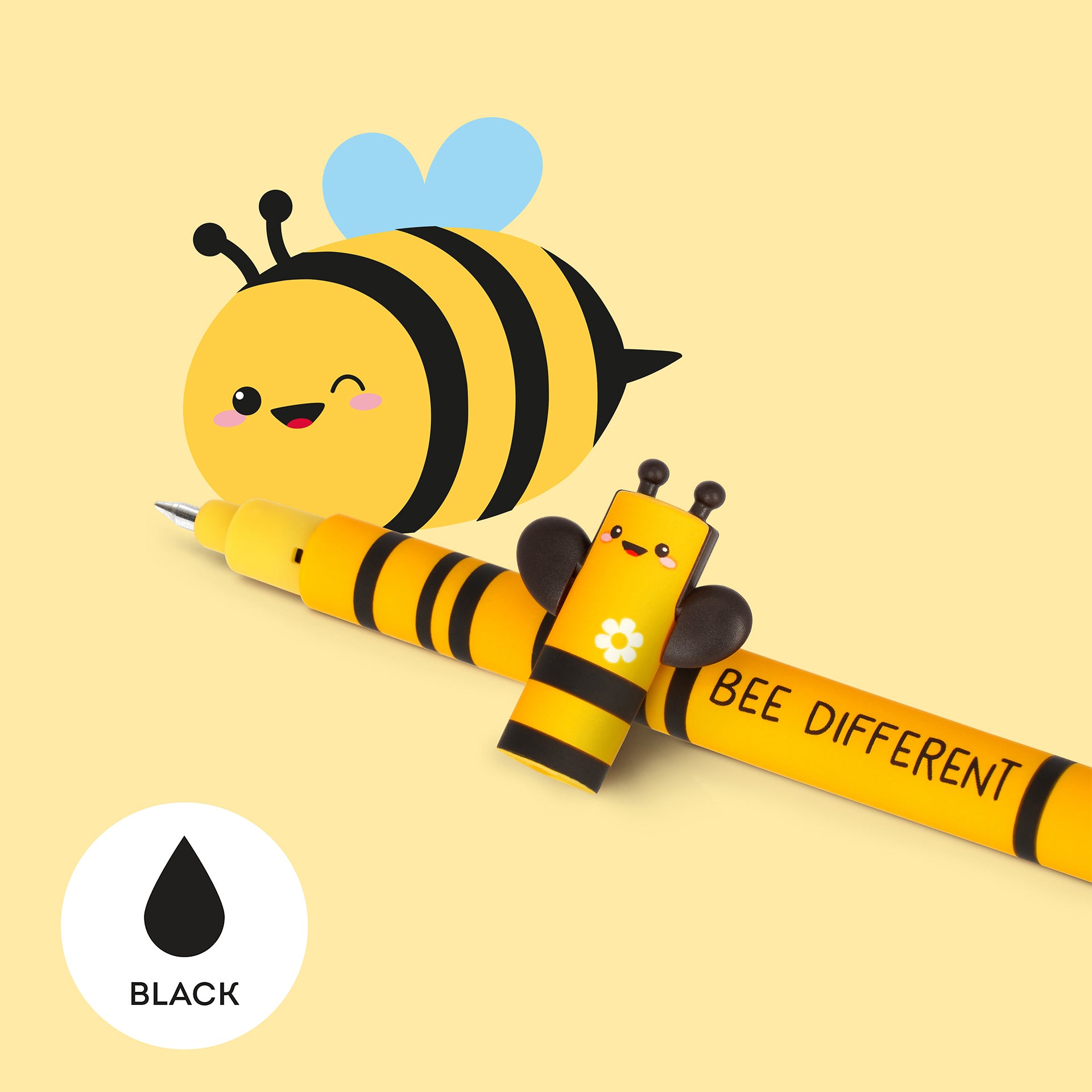 Cute bee-shaped pen with a yellow background