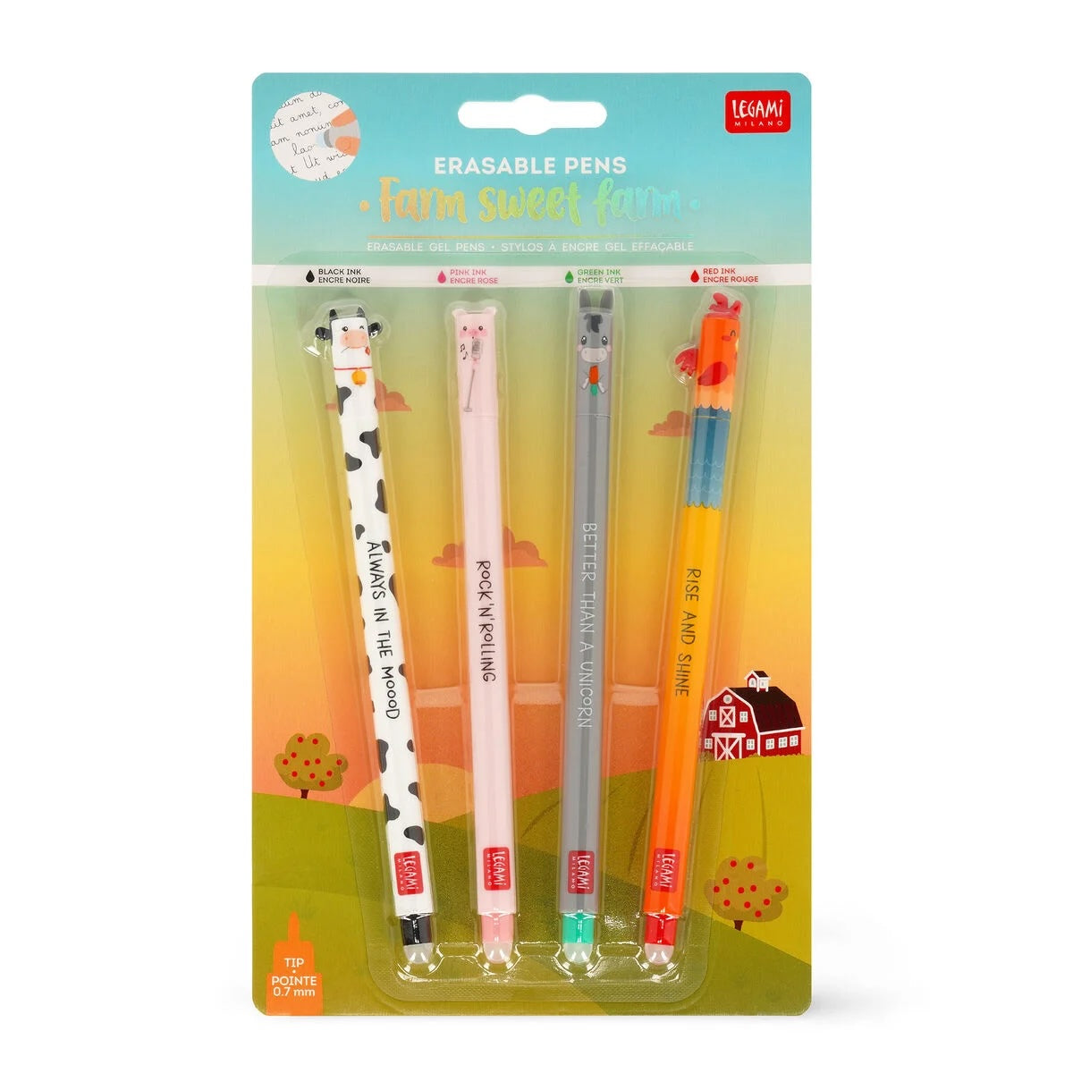 Legami - Set of 4 Erasable Gel Pen Set - Farm  Sweet Farm