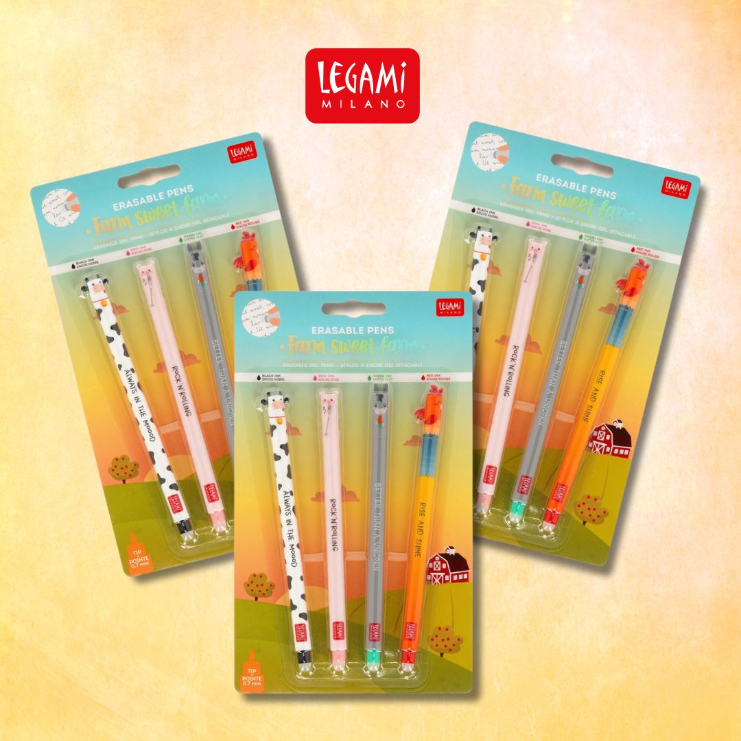 Legami - Set of 4 Erasable Gel Pen Set - Farm  Sweet Farm