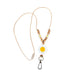 White Flower Beaded Lanyard. Large White Flower silicone bead with yellow centre. Wooden beads and acrylic flower bead. with a silver clip