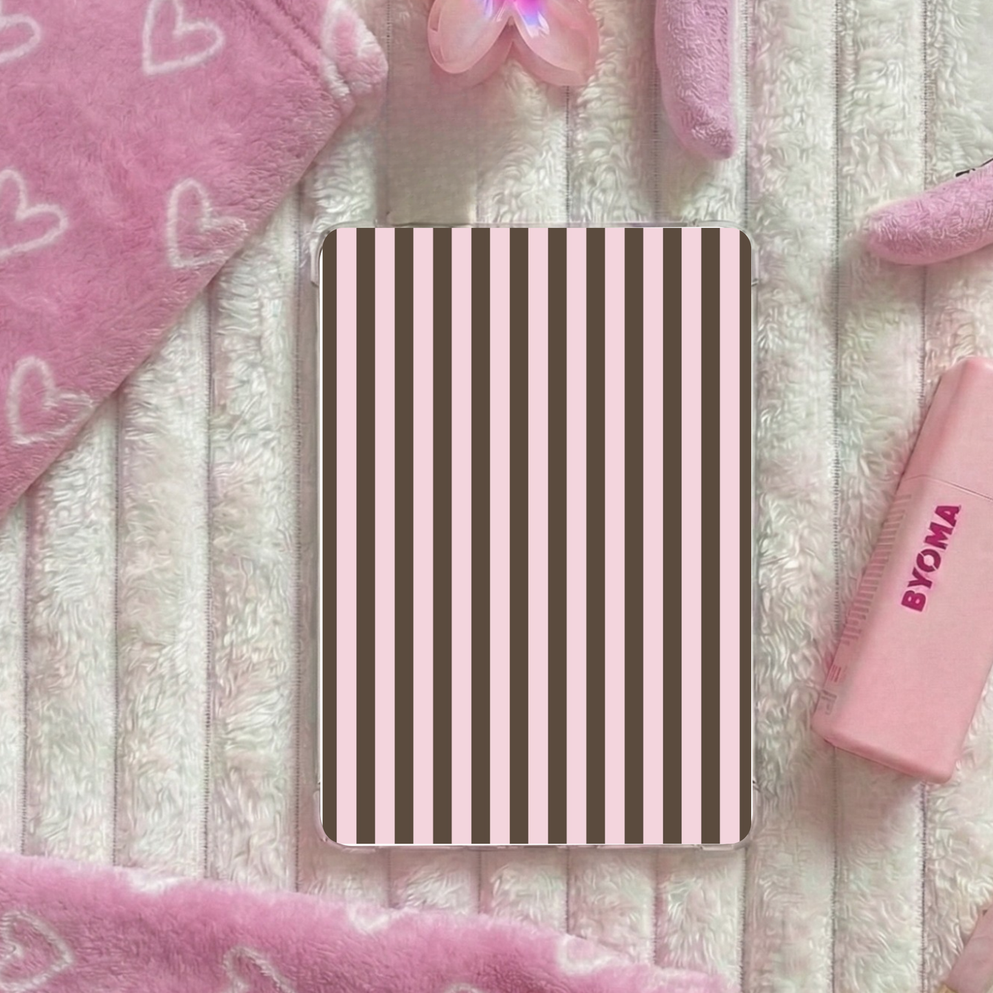 Kindle & Kobo Inserts | Matte Laminated E-Reader Insert - Brown and soft pink stripe