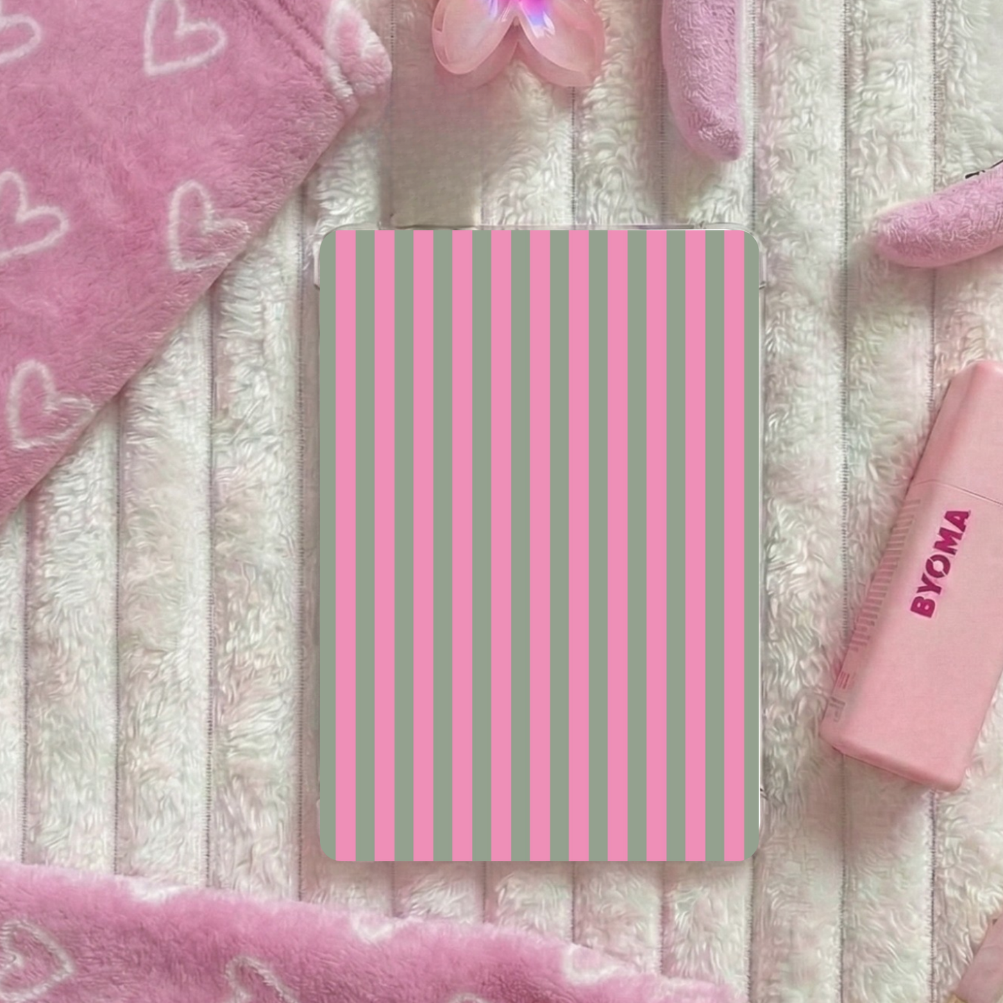 Kindle & Kobo Inserts | Matte Laminated E-Reader Insert - Pink  & Green Stripe