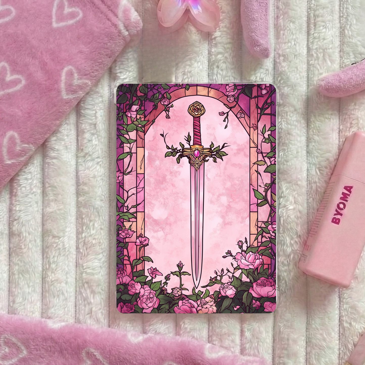 Kindle Insert | Matte Laminated E-Reader Insert - Pink Fantasy Sword