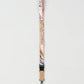 Floral patterned lanyard with wooden accent on a light gray background