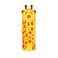 Yellow pencil case with giraffe design on a white background