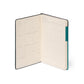Open notebook with lined pages on a white background