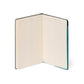Open notebook with lined pages on a white background