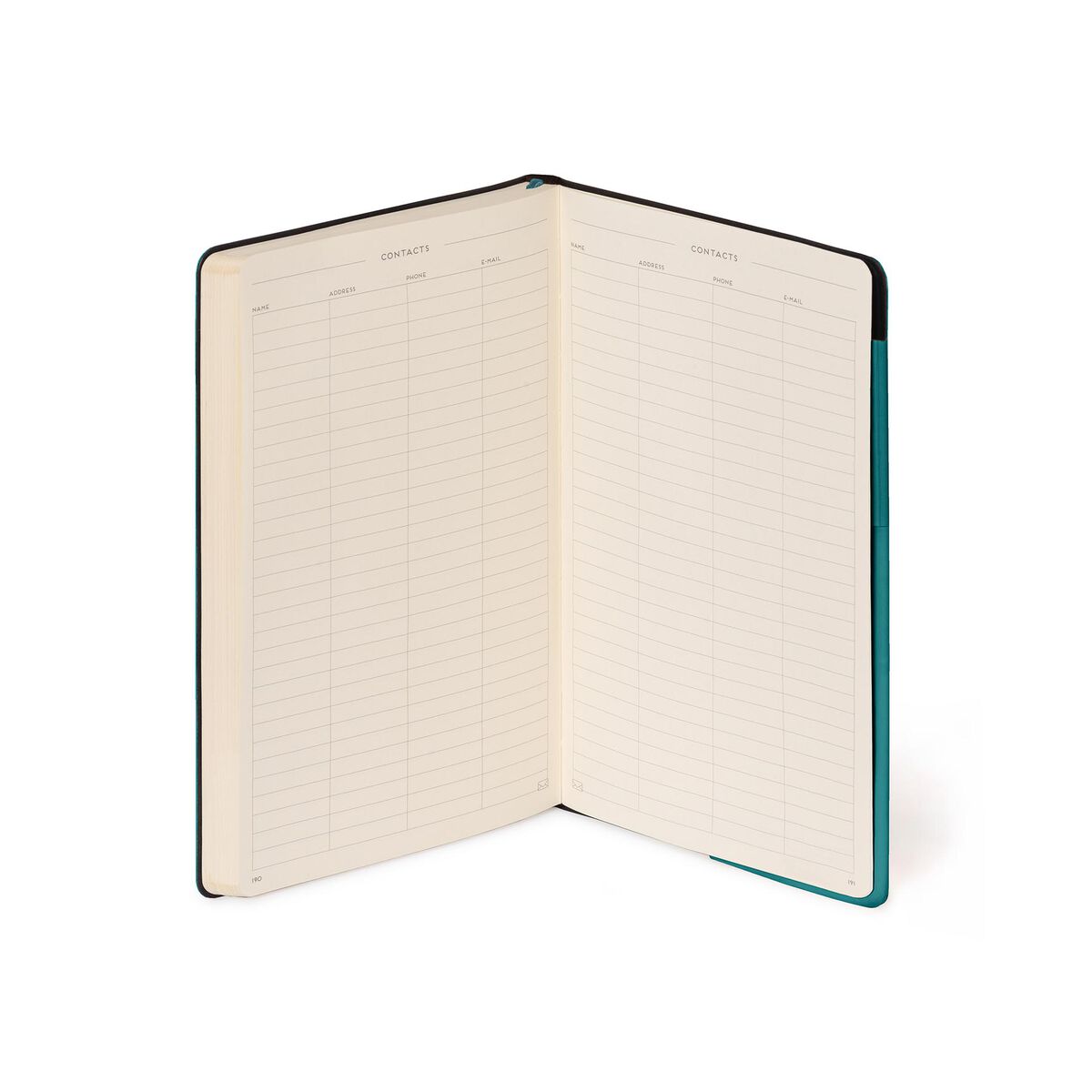 Open notebook with lined pages on a white background